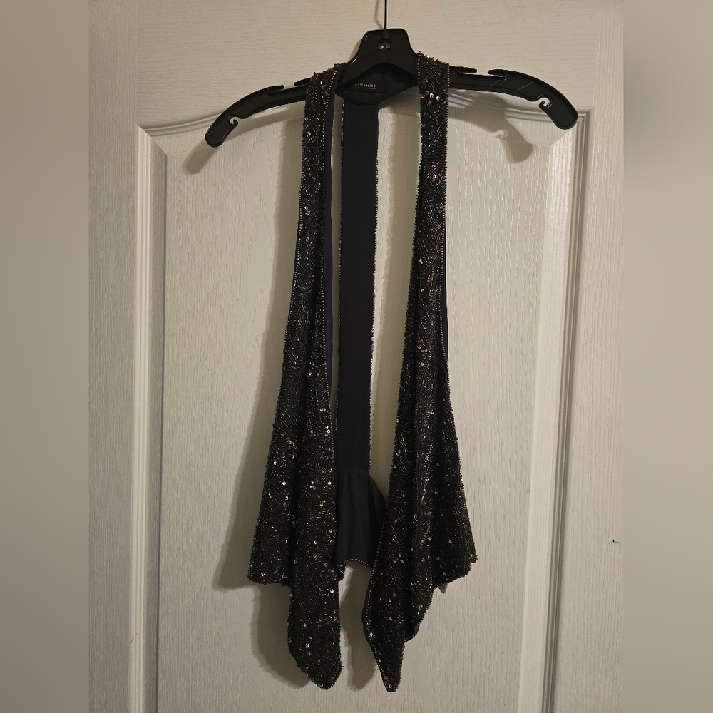 ZARA T-Shaped Gunmetal Beaded Vest SZ Med